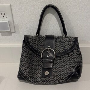 Coach Black and Gray Signature Buckle Top-Handle Satchel